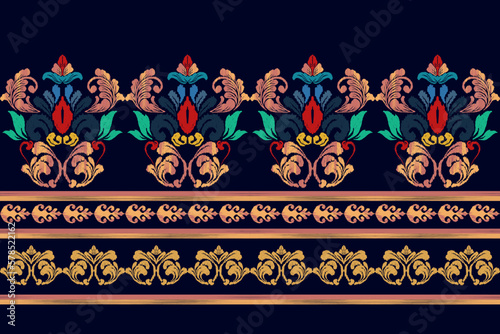 Ikat ethnic seamless pattern design Aztec fabric boho mandalas textile wallpaper tribal native motive carpet ornaments African American Indian folk embroidery vector 