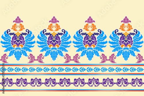 Ikat ethnic seamless pattern design Aztec fabric boho mandalas textile wallpaper tribal native motive carpet ornaments African American Indian folk embroidery vector 