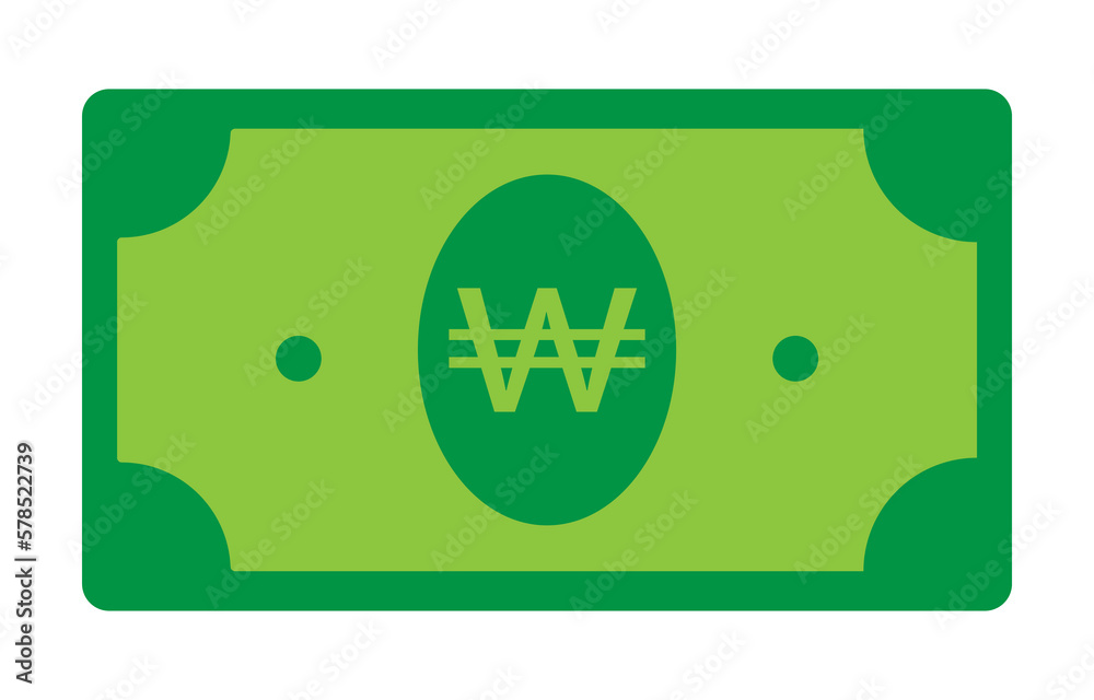 Won Korean currency paper note cash icon. Vector Illustration. Won Korean currency paper note cash icon. Vector Illustration.