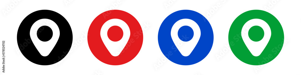 Round map pin icon set. Location pins. Vectors. Stock Vector | Adobe Stock