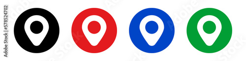 Round map pin icon set. Location pins. Vectors.