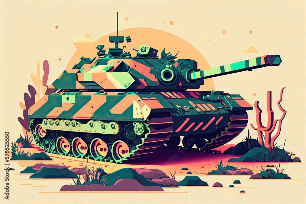 Illustration of a stripped tank, flat design, created with Ai generative technology