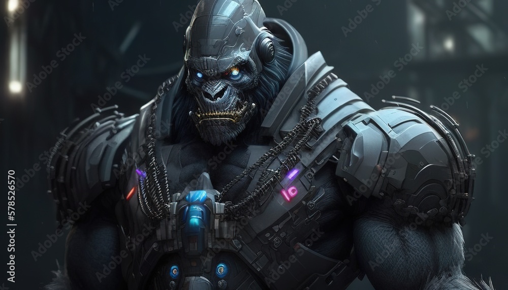 cyberpunk gorilla mercenary digital art illustration, Generative AI cyberpunk gorilla mercenary digital art illustration, Generative AI