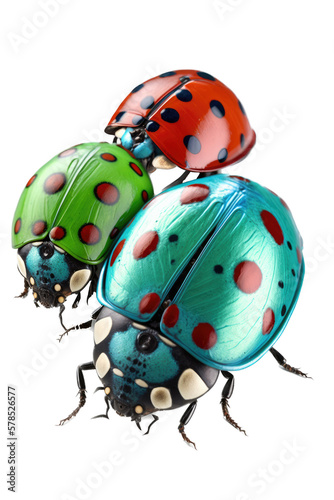 isolated MULTICOLOR ladybugS, spring, illustration, transparent background, png, generative ai
