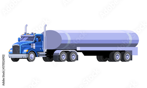 Abstract modern fuel truck front side view. Semi trailer vehicle. Vector isolated illustration. White background