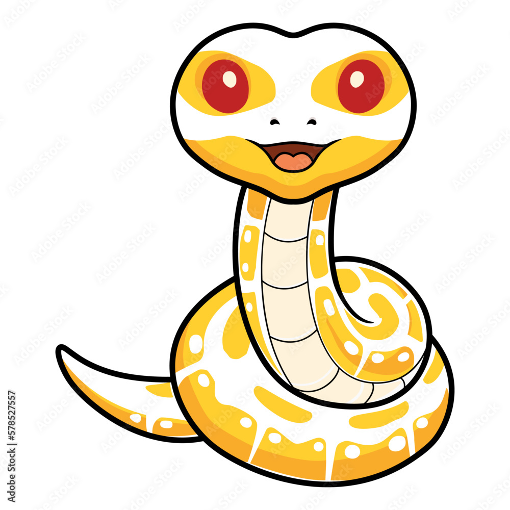 Fototapeta premium Cute albino ball python snake cartoon