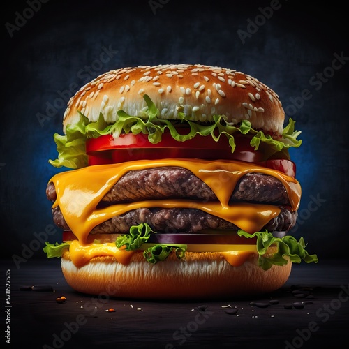 Huge hamburger with lots of...