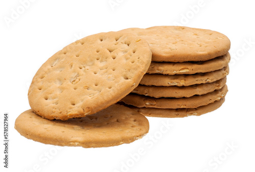 Cuadro en lienzo Close up, snack, stack of round cookies or biscuits baked crispy rich tea, isolated on transparent background