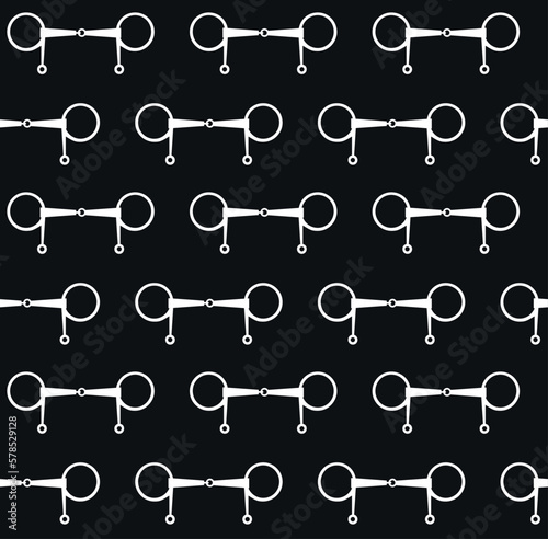 Vector seamless pattern of flat horse equestrian bit silhouette isolated on white background