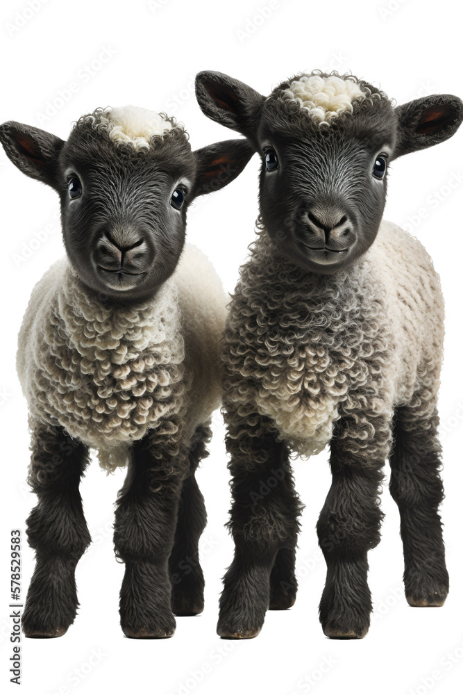 Fototapeta premium isolated WHITE LAMBS, spring, illustration, transparent background, png, generative ai
