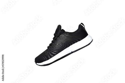 Unbranded black sport running shoes or sneakers isolated on transparent/PNG background