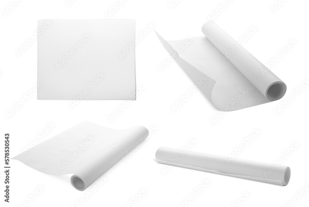 Collage with baking paper on white background Collage with baking paper on white background
