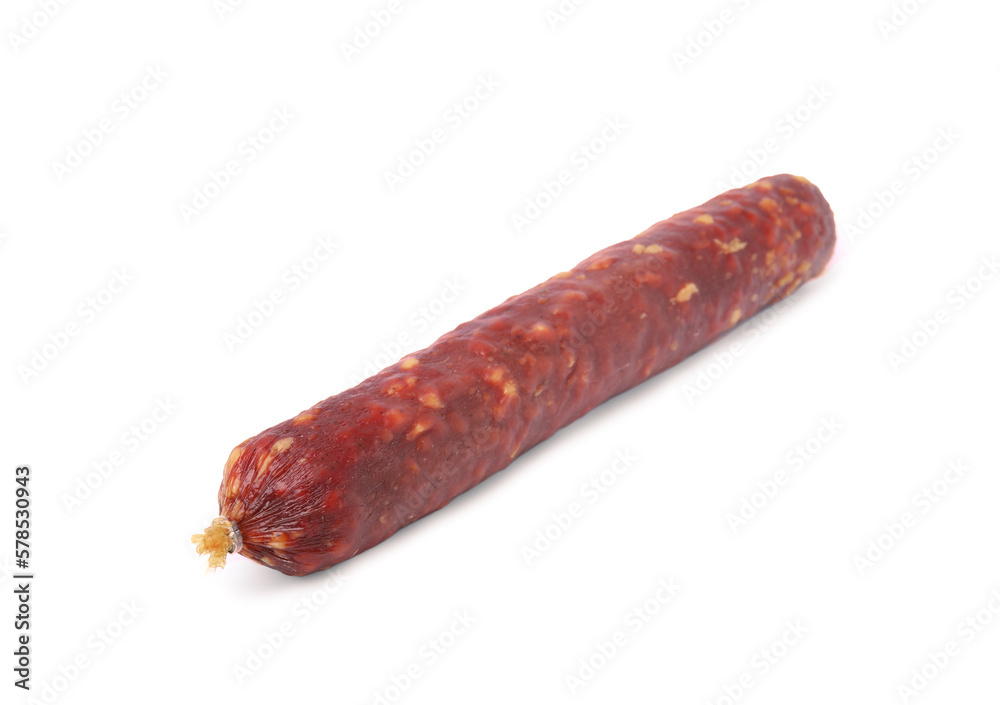 Whole delicious smoked sausage isolated on white Whole delicious smoked sausage isolated on white