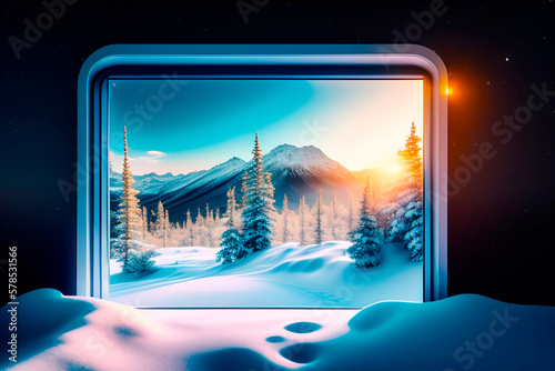 abstract screen in the snow, winter, snowy mountain , AI generated illustration