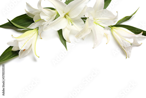 Fototapeta Naklejka Na Ścianę i Meble -  Composition with beautiful lily flowers on white background