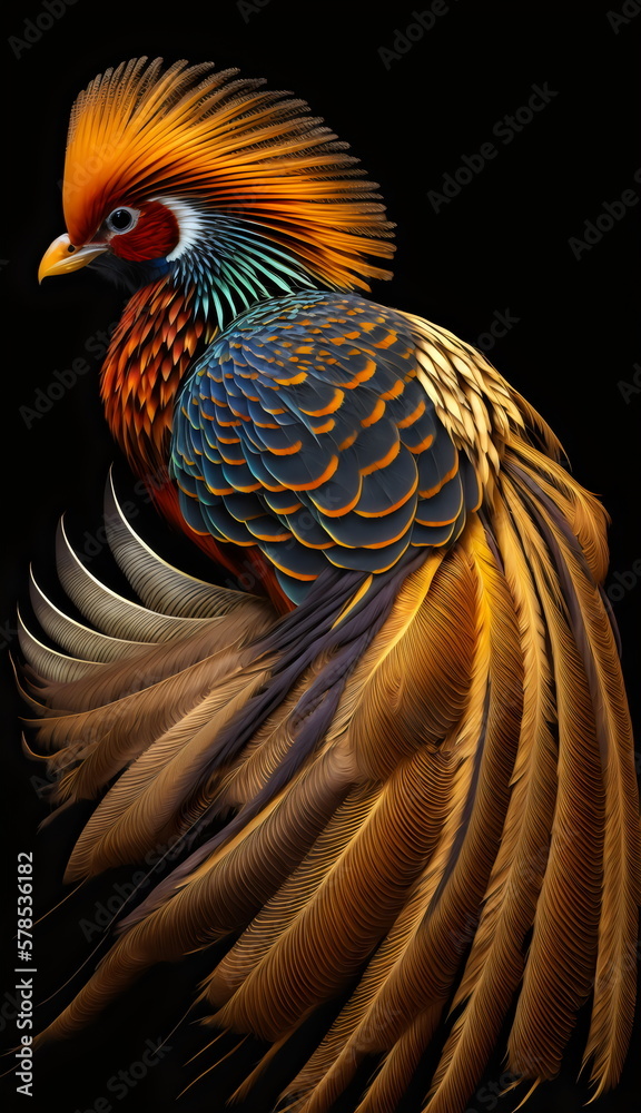 golden pheasant bird with beautiful plumage on dark background made with generative ai	
