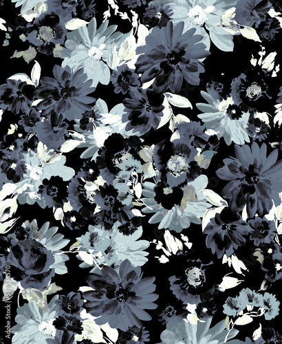 Fototapeta Naklejka Na Ścianę i Meble -  Seamless watercolor effect flowers pattern, floral illustration. Fabric texture design.