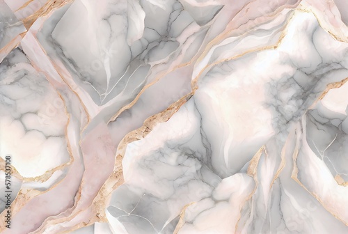 White marble with with gold and rose quartz surface abstract background. Decorative acrylic paint pouring rock marble texture. Horizontal natural gold and pink abstract pattern. photo