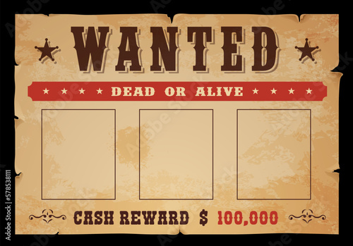 Fototapete Western wanted banner with reward