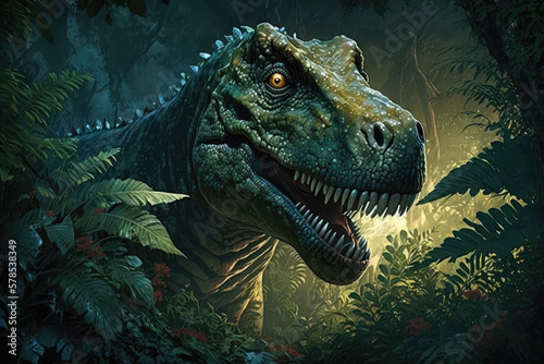 tyrannosaur rex in the jungle, generative AI