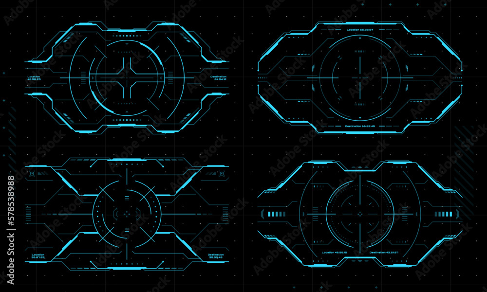 HUD aim control target frames, UI interface of digital futuristic