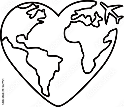 a simple heart-shaped earth vector with a plane accessory beside it