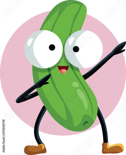 Happy Cucumber Cartoon Character Dabbing and Dancing. Cheerful veggie character moving and celebrating with a cute dance
