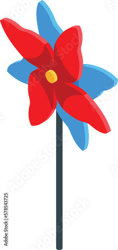 Red blue vane icon isometric vector. Wind pinwheel. Pin toy