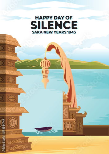 Bali's Day Of Silence And Hindu New Year Vector Illustration fit for Poster Banner and Template, Indonesain Bali's Nyepi Day, Hari Nyepi, Hindu Statue