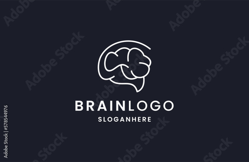 brain outline monoline art logo vector icon