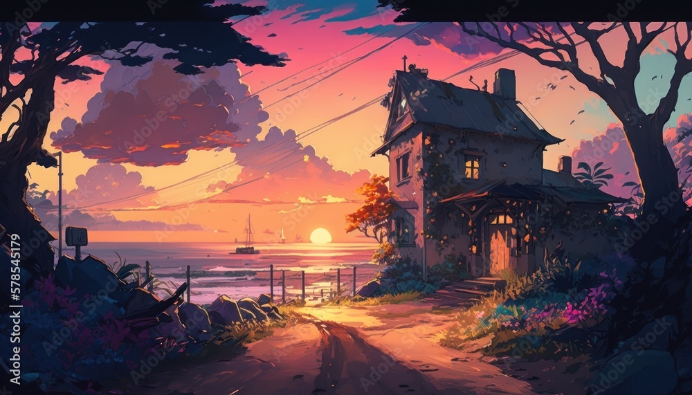 anime, sunset, sunrise, silhouette, sky, star, water, dusk HD wallpaper |  Sunset wallpaper, Dusk sky, Sunset