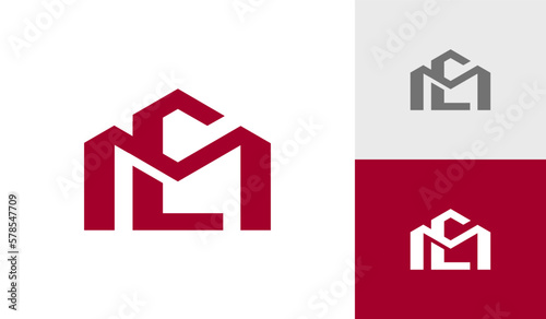 Letter MC or CM with house shape logo design vector