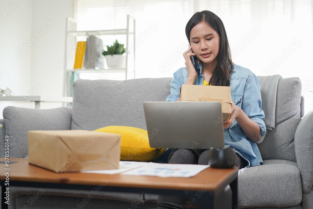 Unhappy woman calling to retail online service to complaint mistake product Unhappy woman calling to retail online service to complaint mistake product