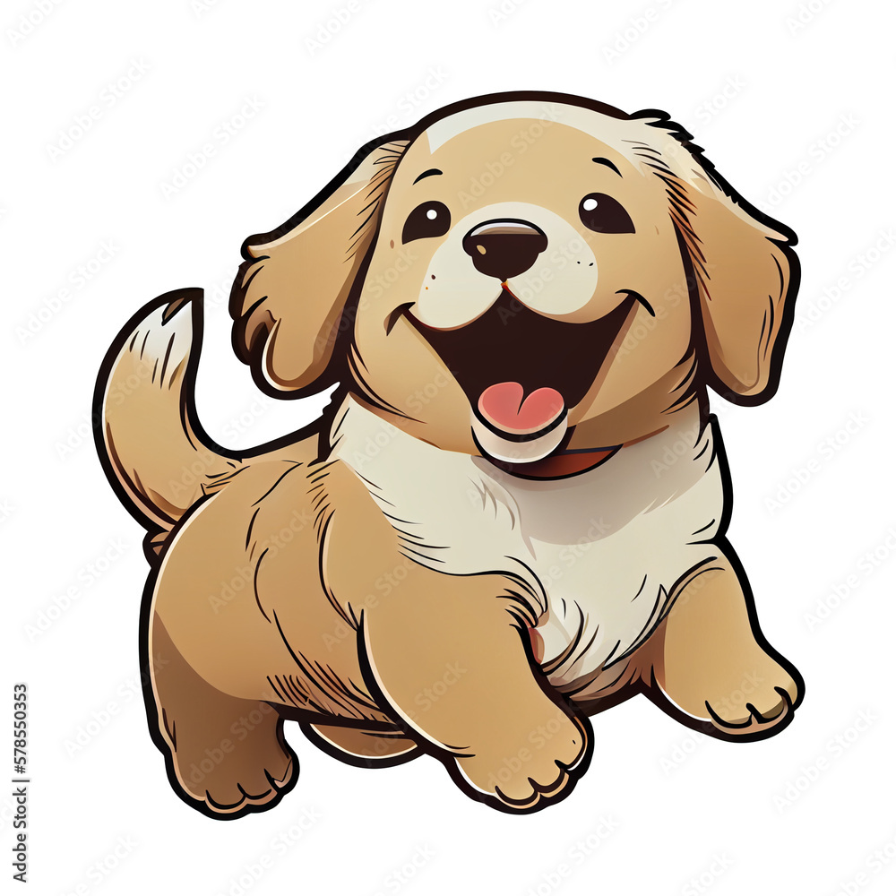 Cute little Cartoon Golden Retriever Puppy, AI Generated Stock