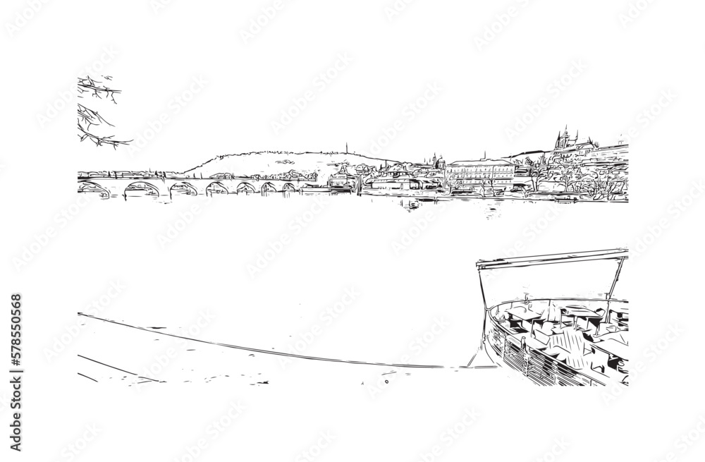 Fototapeta premium Building view with landmark of Prague is the capital of the Czech Republic. Hand drawn sketch illustration in vector