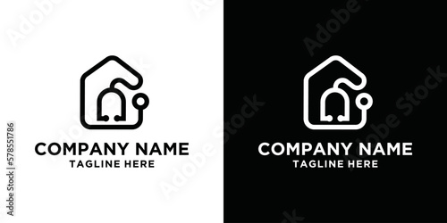 stethoscope and home health logo design template
