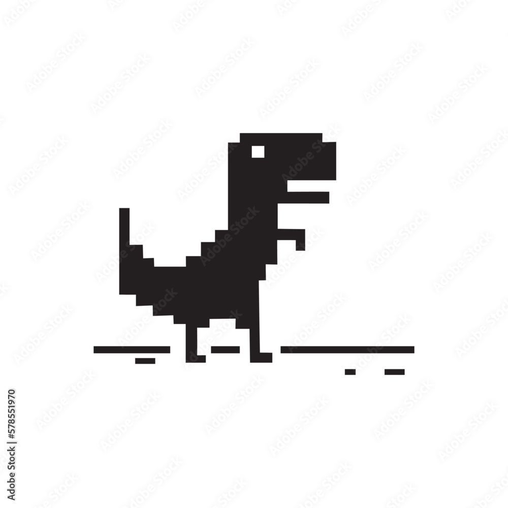 Dinossauro pixel. ícone de erro. navegador de jogos offline. ilustração em  vetor.