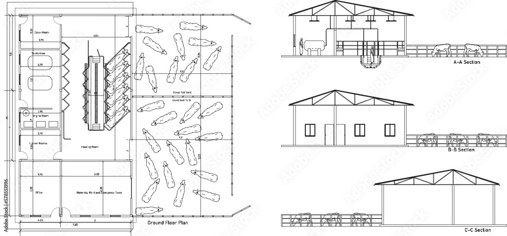 sketch vector illustration of cow farm shed design sketch vector illustration of cow farm shed design