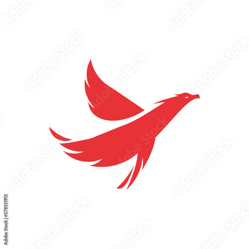 A red phoenix bird with a long tail and a red tail.