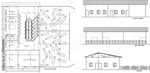 sketch vector illustration of cow farm shed design