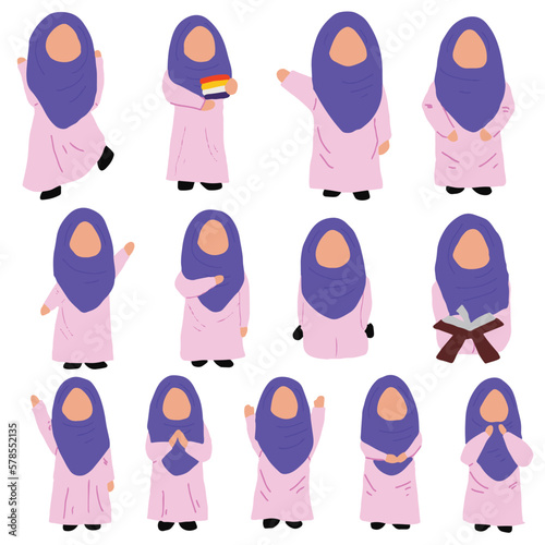 Set of hijab kids different activities gesture element © Griyolabs