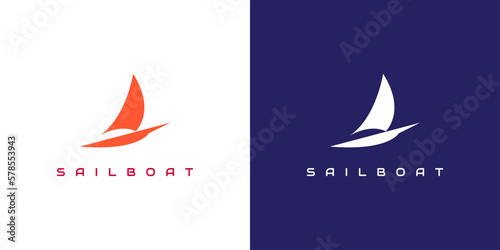 Creative sailboat logo design vector template With Double Background