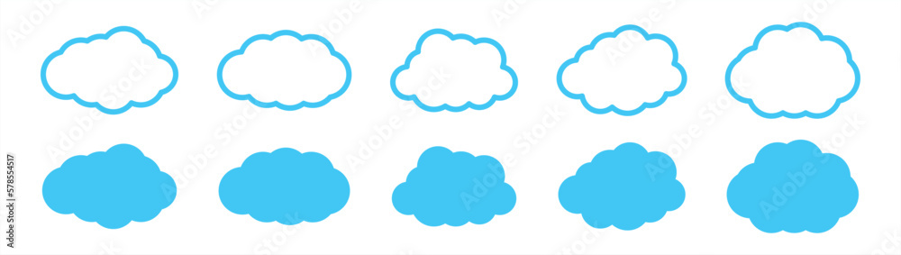 blue cloud icon set, weather and cumulus icon sign symbol collection, vector illustration