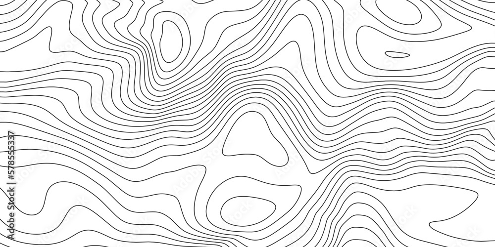 Terrain topographic map. Mountain contour height lines background. Black and white landscape geographic pattern. Territory grid texture. Vector