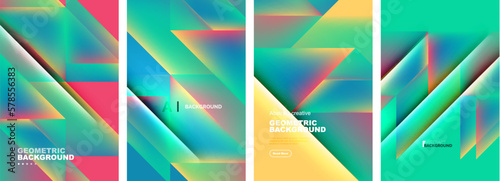 Set of abstract backgrounds - overlapping triangles with fluid gradients design. Collection of covers, templates, flyers, placards, brochures, banners
