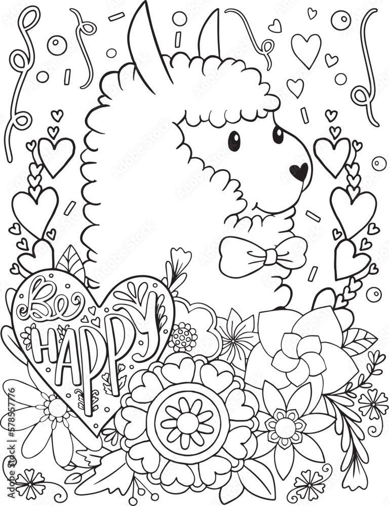 Hand drawn with inspiration word. Be Happy font with cute alpaca and flowers element for Valentine's day or Greeting Cards.Coloring for adult and kids. Vector Illustration
Hand drawn with inspiration word. Be Happy font with cute alpaca and flowers element for Valentine's day or Greeting Cards.Coloring for adult and kids. Vector Illustration