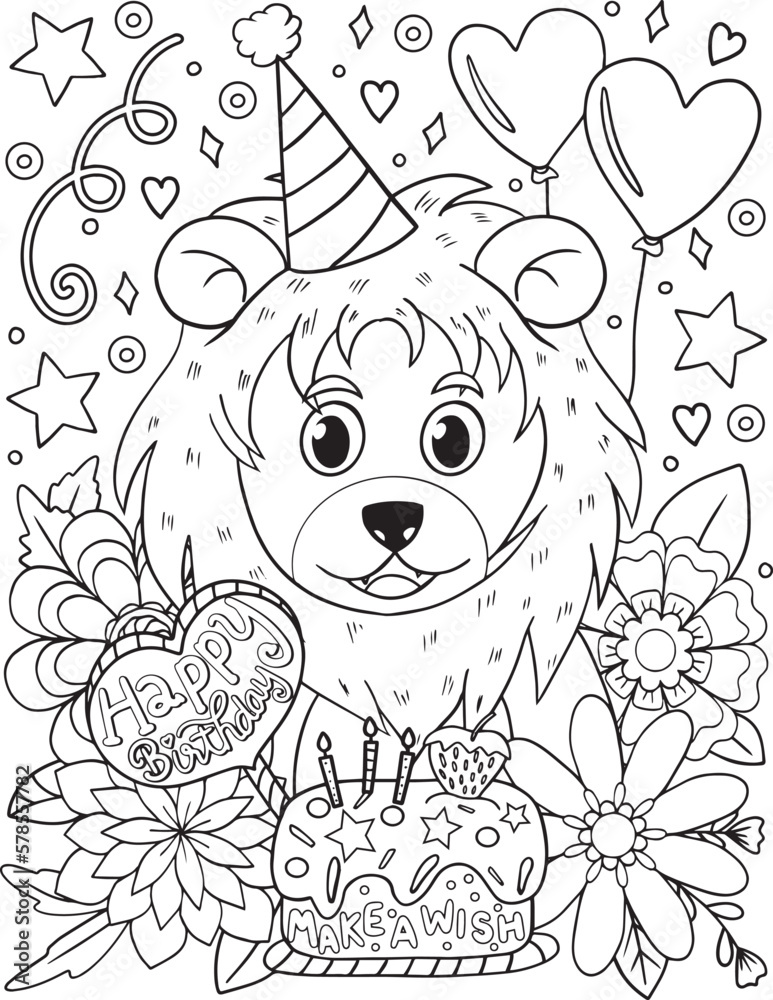 Hand drawn with inspiration word. Happy Birthday-make a wish font. Cute Lion with cake and flowers element for Valentine's day or Greeting Cards. Coloring for adult and kids. Vector Illustration
Hand drawn with inspiration word. Happy Birthday-make a wish font. Cute Lion with cake and flowers element for Valentine's day or Greeting Cards. Coloring for adult and kids. Vector Illustration