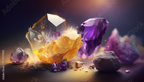 Citrine,   close up raw material mineral gemstone, idea for gemology and spiritual theme concept, Generative Ai