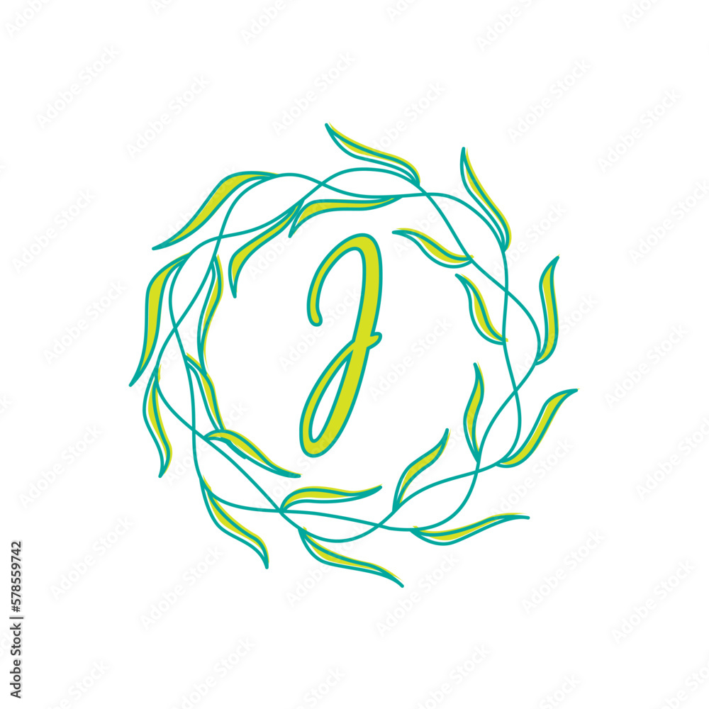 letter J with circular green leaf logo vector icon symbol illustration design template letter J with circular green leaf logo vector icon symbol illustration design template