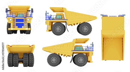 Set of haul trucks mining loader the machine of the mining isolated on background.Vector illustration